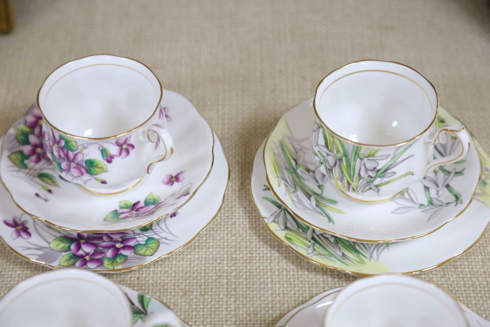 Six Royal Albert Flower of The Month porcelain trios
